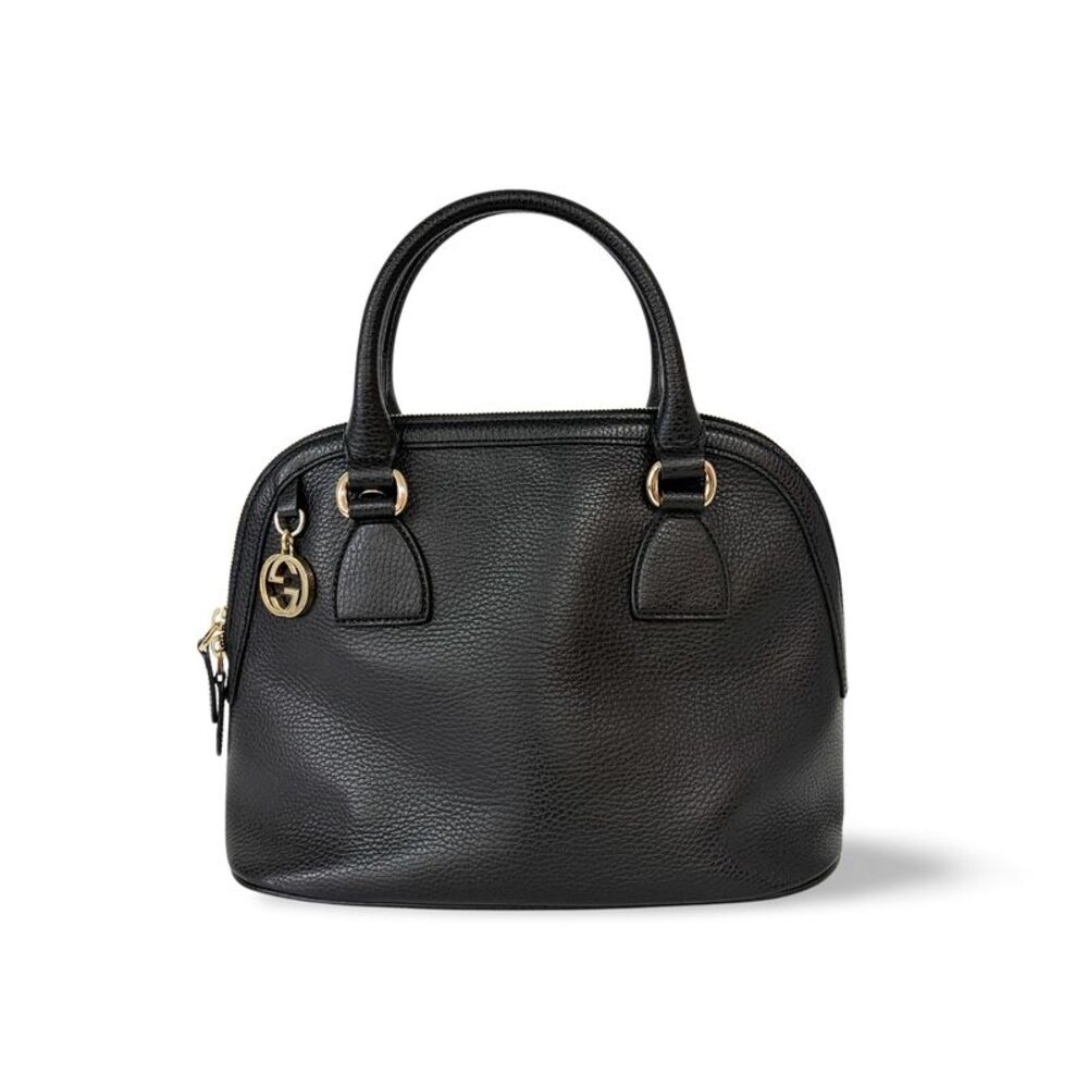 Gucci Dome Bowler Gg Suede Black Leather Handbag